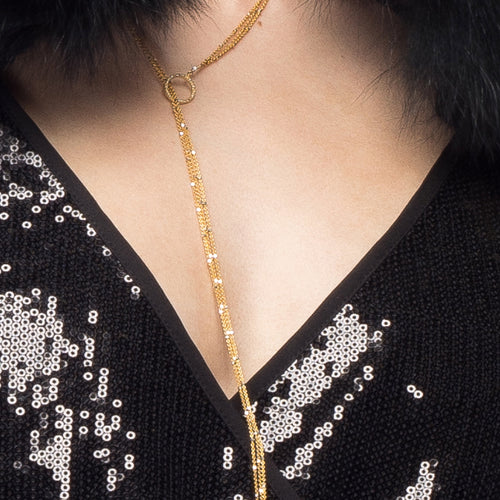 Gold Starry Nights Lariat with Pave Diamond Circle Ends