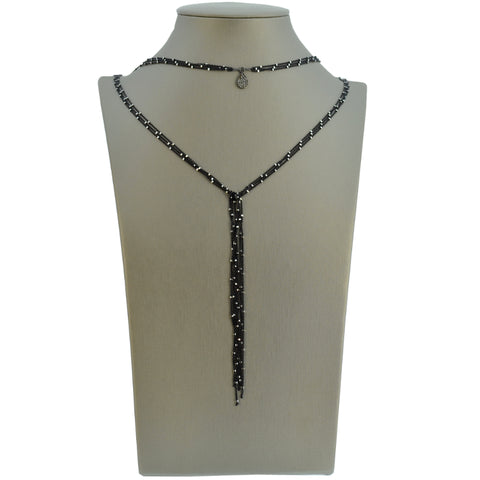 Single Strand CZ Marquise Necklace in Oxidized Sterling Silver