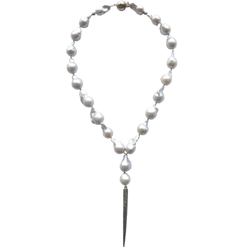 Gray Baroque Pearl Necklace with a Diamond Spike