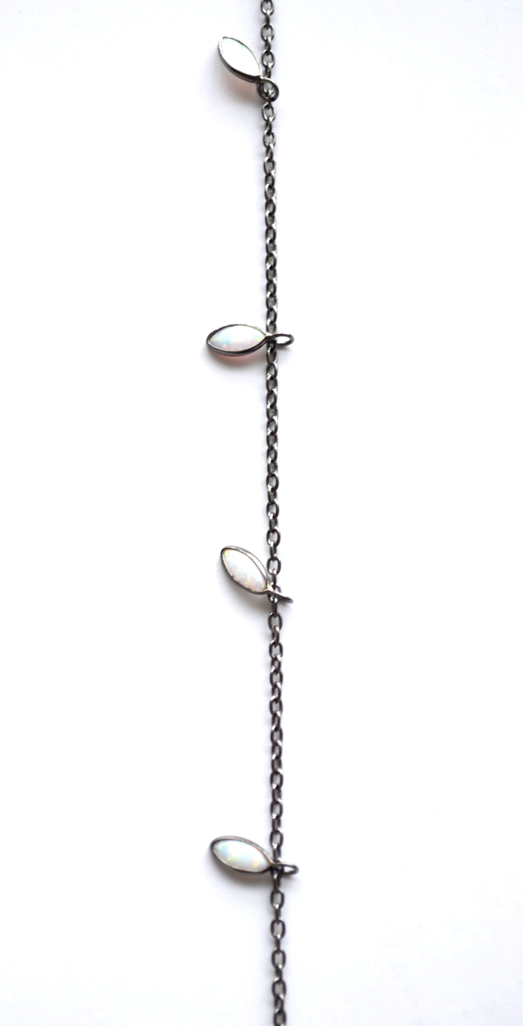 Single Strand Opal Marquise Necklace in Oxidized Sterling Silver