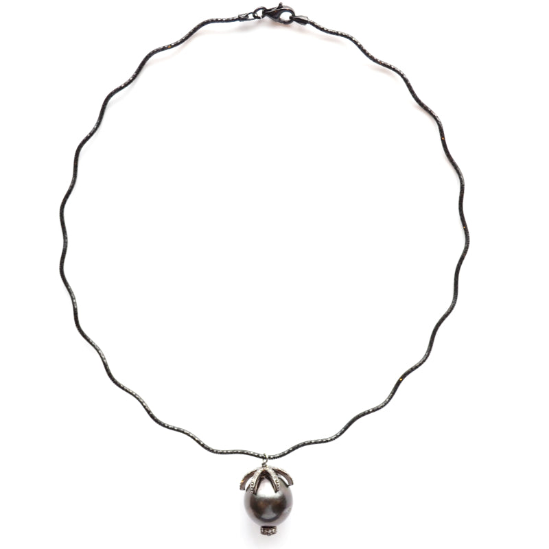 Oxidized Sterling Silver Choker with a Small Tahitian Pearl