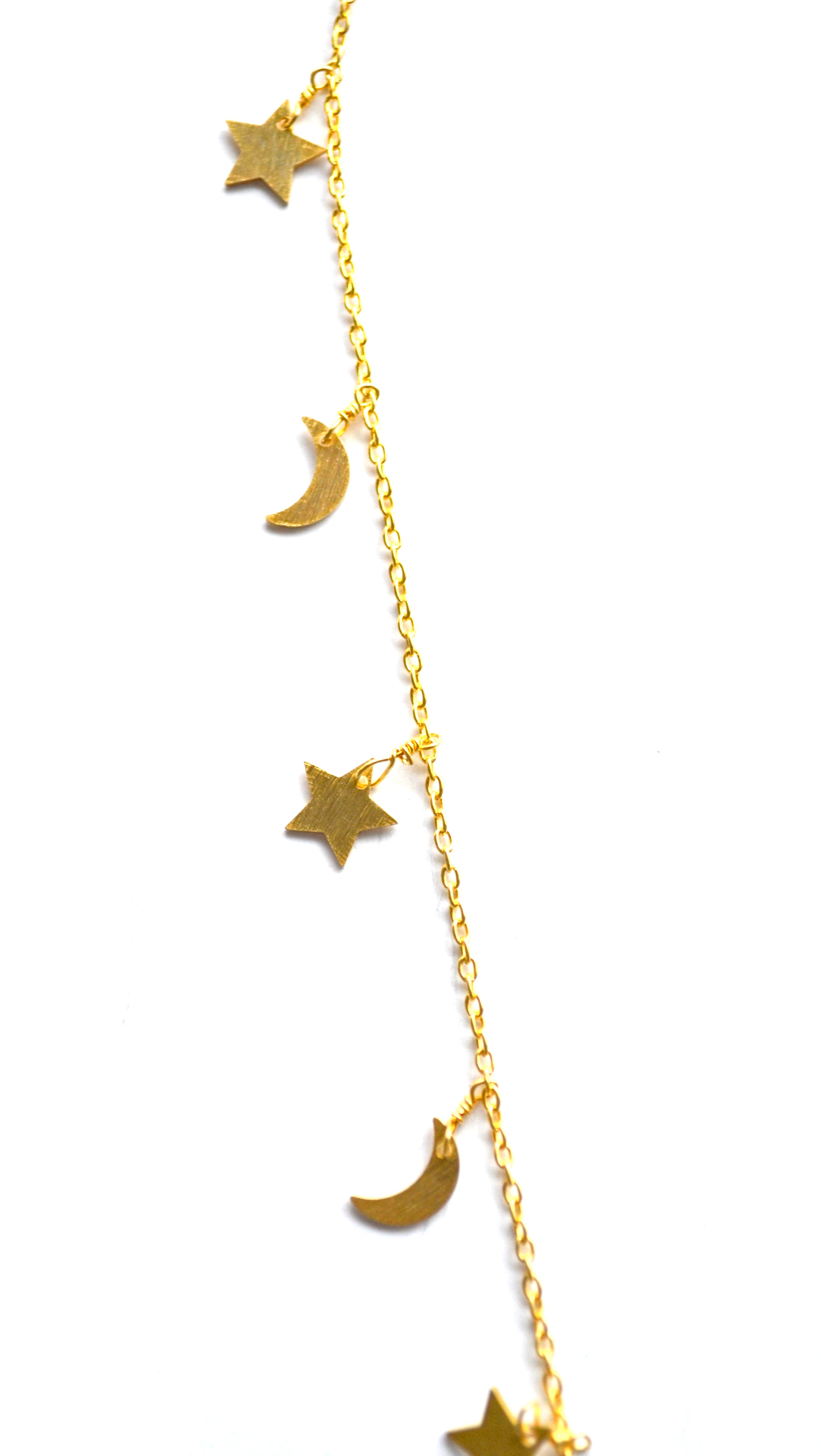 Sweet Gold Multi Charm Heart Necklace with Saturn Moon Star and Opal Charms by Pisces Island