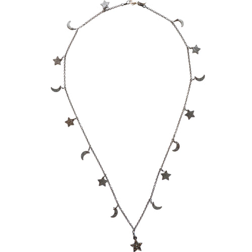 Oxidized Sterling Silver Celestial Star & Moon Necklace with a Star Charm