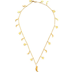 Gold Celestial Star & Moon Necklace with a Moon Charm